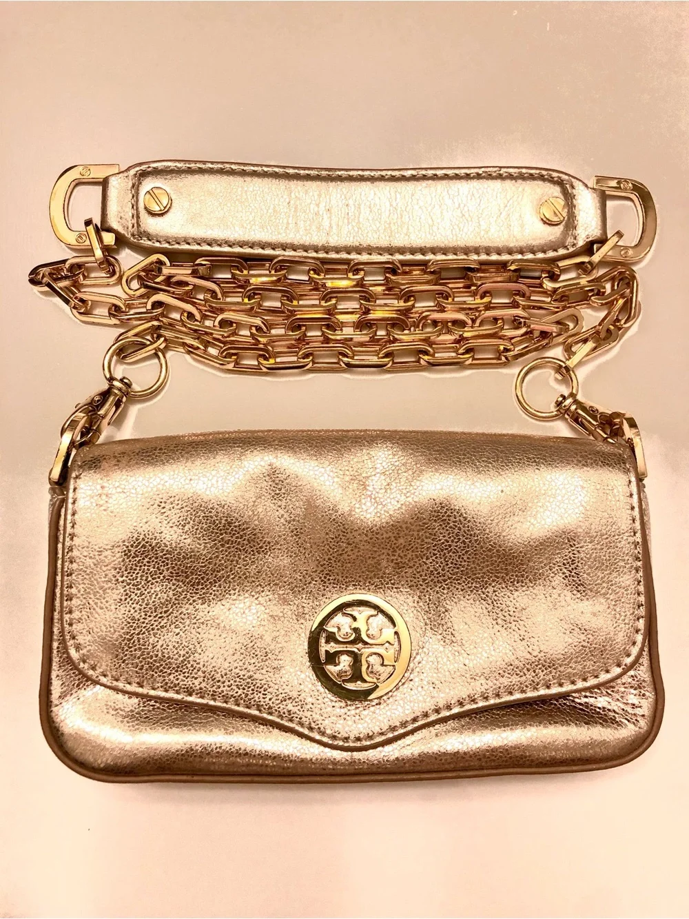Tory Burch Metallic Gold Crossbody with Gold Chain